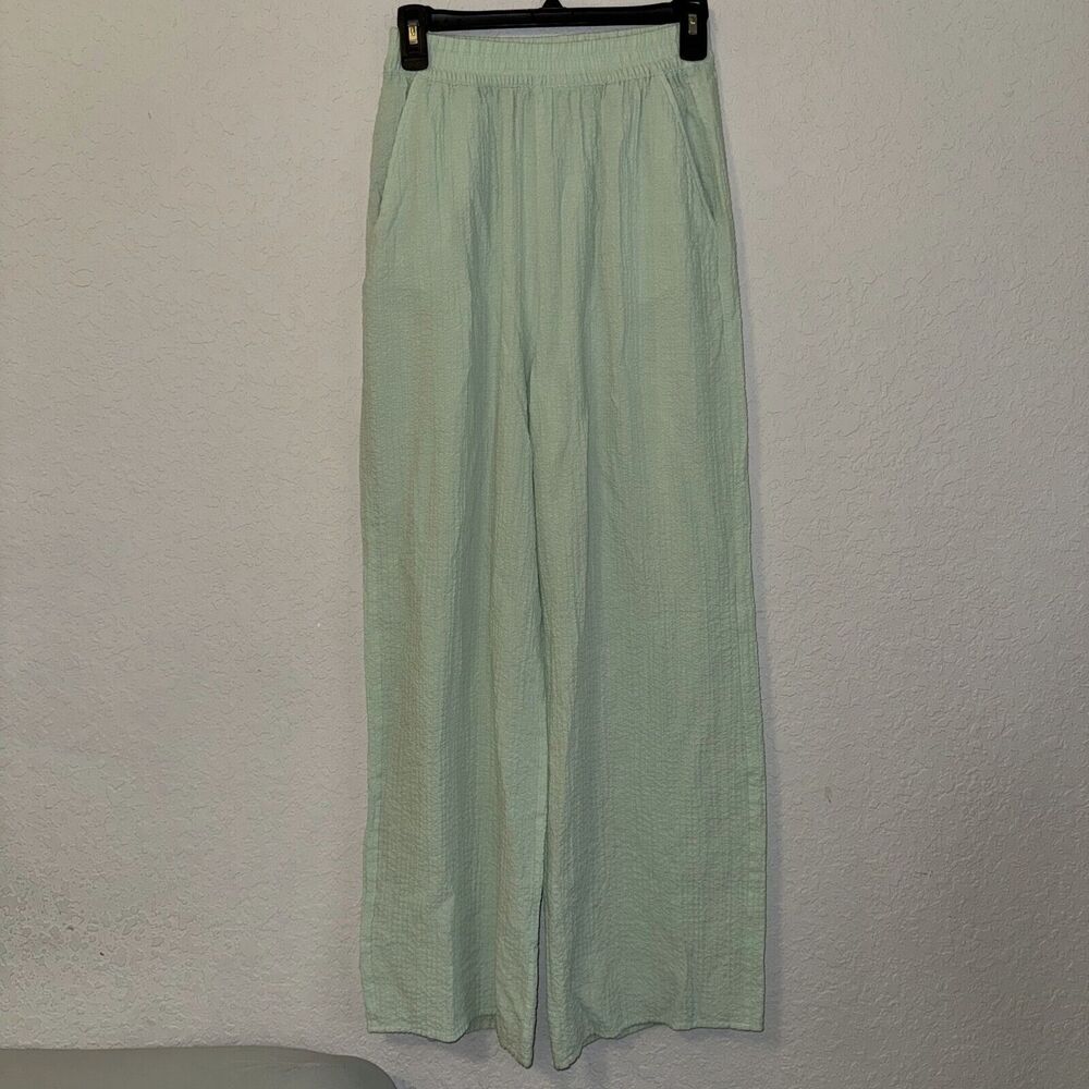 H&M Pantsβ Women's Small Olive Elastic Linen Pant Flat Front Wide Leg Pull-On